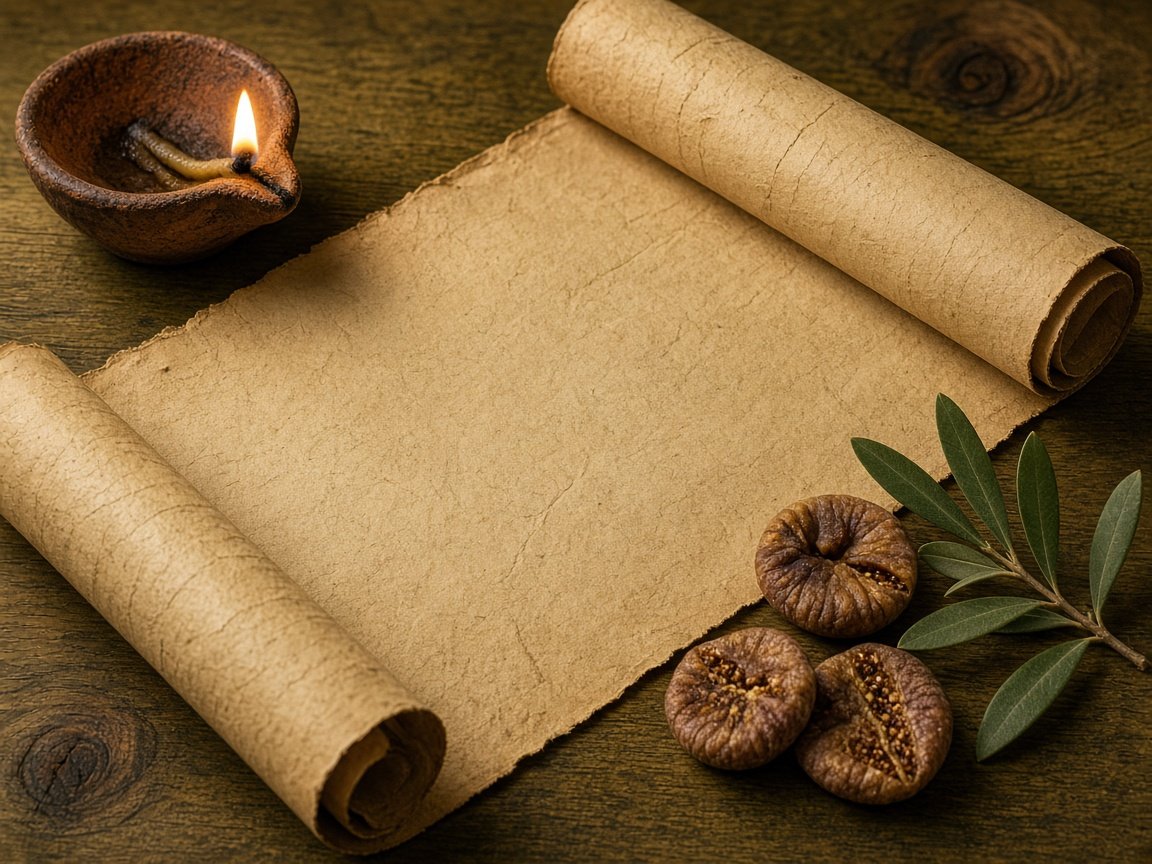 A scroll and an oil lamp